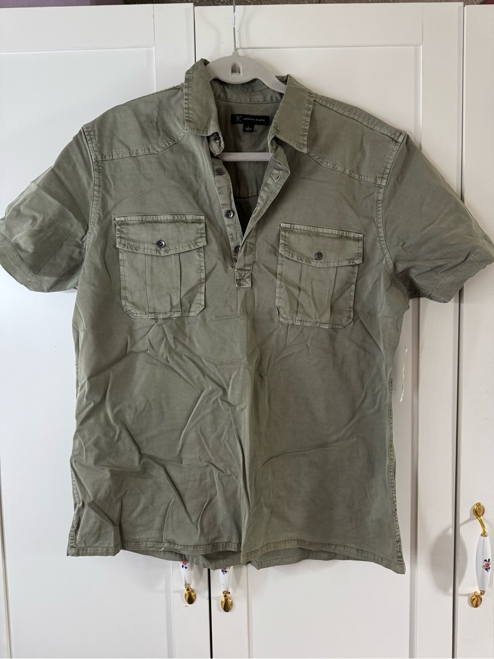 INC International Concepts Short-Sleeve Utility Polo in Olive Green